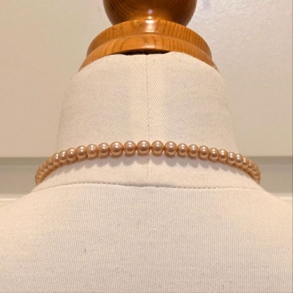 Lovely Antique Faux Champagne Glass Pearl Necklace with Paste Stone Hook Clasp - Picture 6 of 8